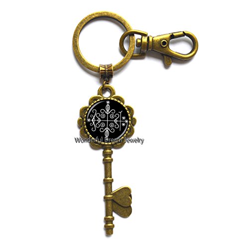 Fashion papa legba Voodoo Key Key Ring Ritual Altar Key Key Ring Occult Medallion Key Key Ring Key Keychain Jewelry?PU195 (Brass)