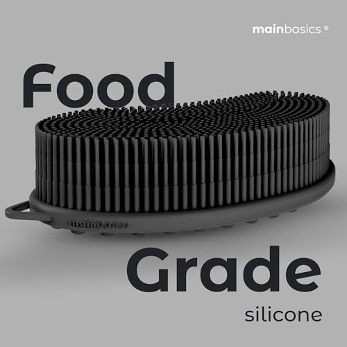 Image of MainBasics Exfoliating Silicone Body Scrubber Pro 2-in-1 Shower Scrubber for Body, Silicone Loofah and Body Massager (Black, Body + Massage)