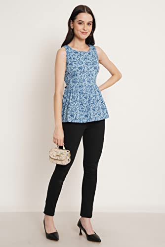 Image of COTLAND Fashions Jaipuri Cotton Sleeveless Printed Peplum Top for Women
