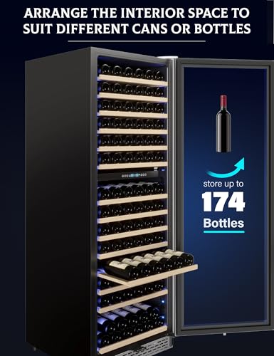 GarveeHome Wine Fridge, Compressor Wine Cooler Refrigerator, Beverage and Wine Refrigerator with Digital Touch Control, Double-Layer Glass Door, Freestanding or Built-In, 154 Bottles