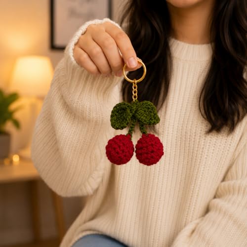 Image of Handmade Crochet Keychain for Women & Girls, Cute Yarn Key Ring, Bag Charm, Car Key Holder & Gift, Aesthetic Handmade Floral Accessory