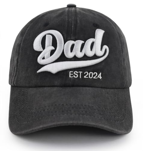 Funny Dad Hat, EST 2024 - Adjustable Cotton 3D Embroidered 'Best Dad Ever' Baseball Cap - Fathers Day & Birthday Gift for Him, Husband, Papa, Daddy, Friends, Brother - Black
