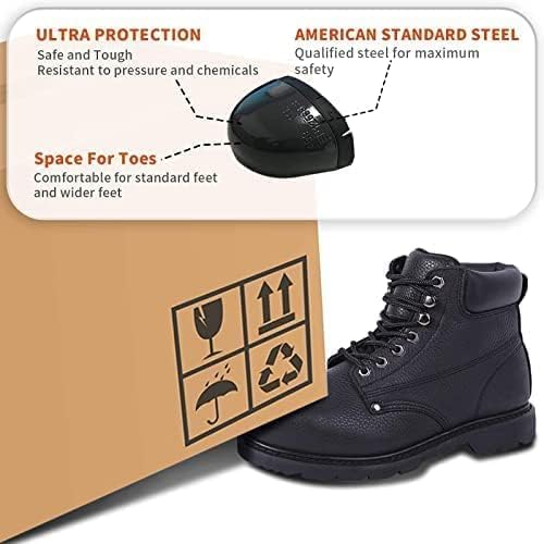 Miniatura 3 de Botas de seguridad de trabajo con punta de acero para hombres, zapatos de trabajo anchos cómodos, de cuero duradero, antideslizantes, resistentes al