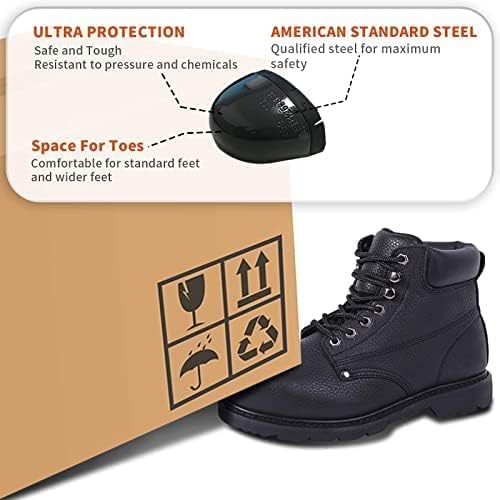 Work Boots for Men, Steel Toe Leather Safety Boots, Oil, Slip and Heat Resistant Heavy Duty Wide Industrial & Construction Boots, US 13W3