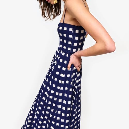 Image of Yuemengxuan Boho Maxi Dresses for Women Spaghetti Strap Flowy Smocked Long Dress Casual Summer Vacation Beach Maxi Dress