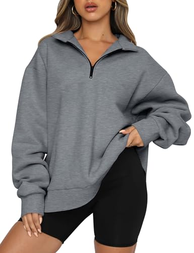 Image of Trendy Queen Women's Oversized Sweatshirts Half Quarter Zip Fleece Sweaters | Soft Cozy Zip Pullover, Comfort Warm Sweaters for Fall Winter, Fashion Mock Neck Outfits