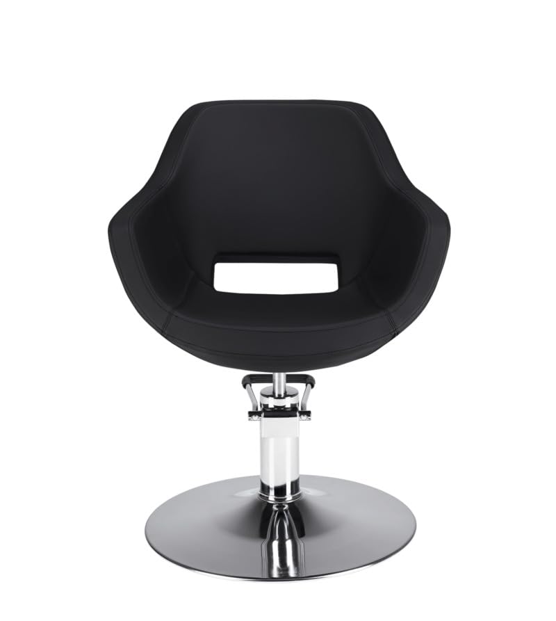 Malys Equipements – Sillón de peluquería moderno Lore Black, silla profesional, altura ajustable, poliuretano para salón – ancho 65 cm, base cromada