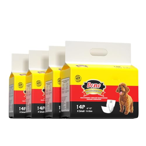 DONO Pannolini Cane Maschio Usa e Getta Tappetini Igienici per Cani Assorbenti Morbido e Anti Odore XS 56 Count