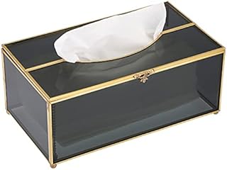 SUMNACON Gold Clear Black Glass Facial Tissue Box Paper Cover, Rectangle Glass Napkin Box Holder with Lid for Bathroom, Bedroom, Home Decoration, Office