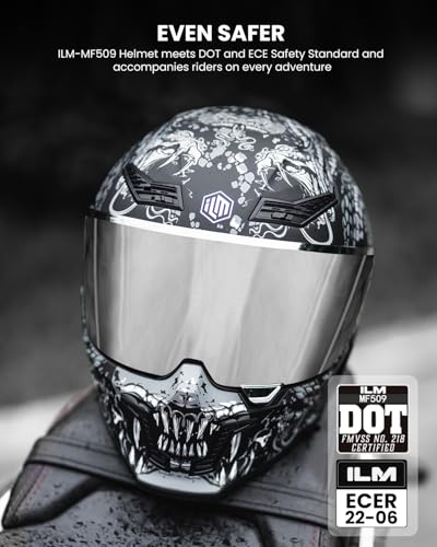 Image of ILM Motorcycle Helmets for Adult Men Women Full Face DOT ECE Powersports Dual Visor Street Racing Helmet with Pinlock Cascos para Motos Model MF509 (Mythology Silver, S)