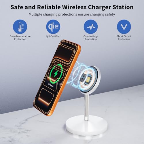 Magnetic Wireless Charger iPhone Stand,Qi2.2-Certified 25W Mag-Safe Charger Fast Charging Stand 35W USB C Adapter 6FT Cable Wireless Fast Charge Station for iPhone 17 Pro Max/17/16/15/14/13/12,AirPods - Image 4