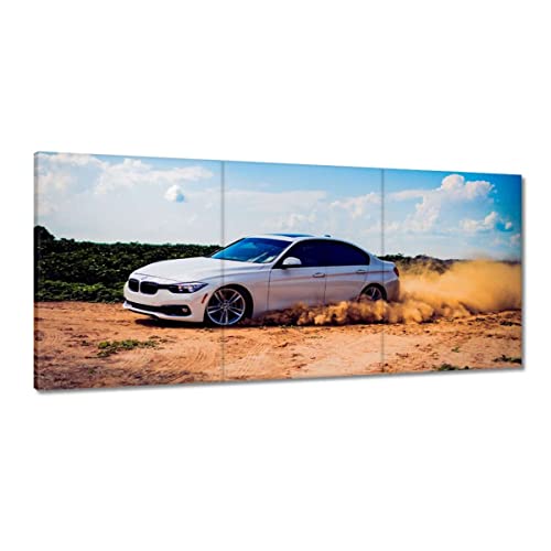 Voiture blanche dérive tableau sur toile 150x70 cm pour décoration salon moderne