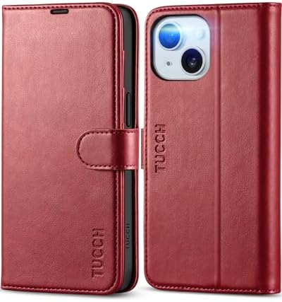 TUCCH Wallet Case for iPhone 15 (6.1") 2023, Magnetic Protective PU Leather Flip Folio Cover with [RFID Blocking][Credit Card Holders]Viewing Stand[Shockproof TPU]Compatible with iPhone 15, Lake Blue