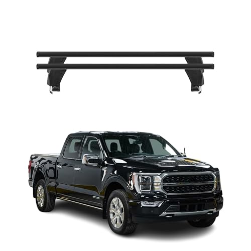 OMAC Roof Rack Cross Bars for Ford F-150 SuperCrew Cab 2015-2026 Lockable 110Lbs Aluminium Black 2Pcs fits Cargo Carriers Kayak Canoe Bike Snowboard