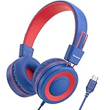 Bywulanda Upgrade USB Type C Kids Headphone for School, 94dB Safe Volume Limited, HD Stereo Sound, Foldable Lightweight On-Ear Headphones for Boys/Girls/Students/Tablet/Travel(Navy Blue)