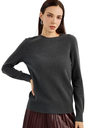 Chanyarn Women's 100% Pure Cashmere Sweater 2025 Fall Winter Crew Neck Long Sleeve Warm Soft Knitted Pullover (Dark Grey,L)