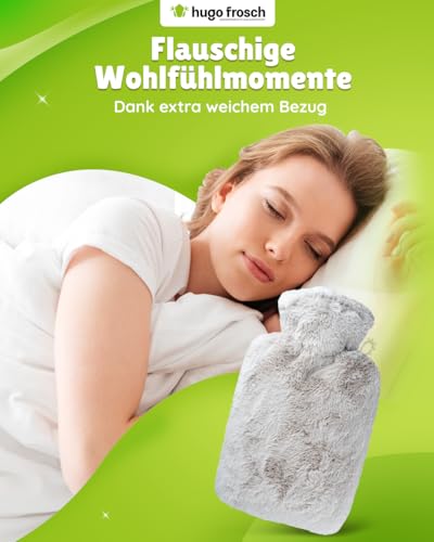 Hugo Frosch Wärmflasche Klassik 1,8l – Made in Germany – mit kuscheligem Flauschbezug Taupe – große, auslaufsichere Bettflasche – langlebig & mit waschbarem Bezug