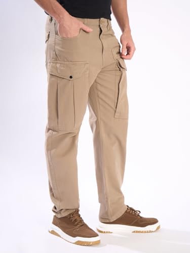 Image of INKAST Men Brown Cargo Trousers with Zip Detail