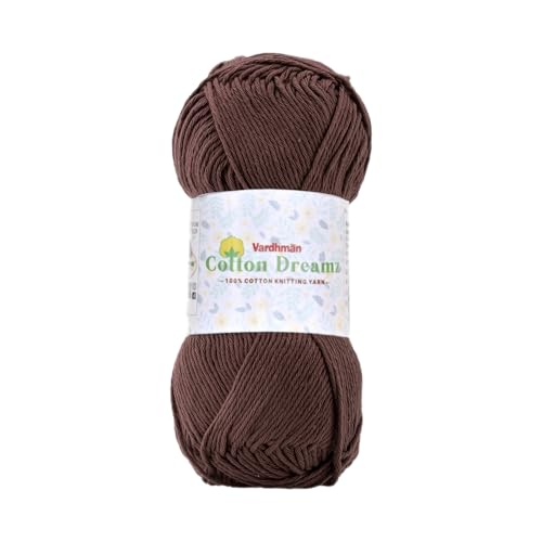 Image of Vardhman 100% Cotton Dreamz Light Weight Natural Thin Yarn | Pack-1 100g | Knitting & Crochet Projects | Soft Natural Yarn | Ideal for Garments, Summer Wear & Accessories | Brown, CJD024