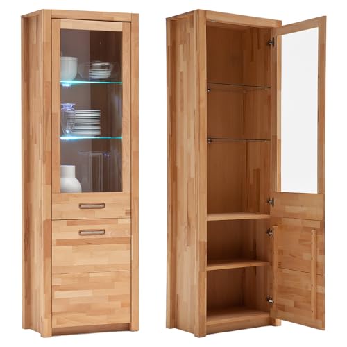 Lomadox Wohnwand TV-Wand, Kernbuche massiv geölt keilgezinkt, 3-teilig, Echtholz/Massivholz, 1 Lowboard, 1 Vitrine, 1 Wandregal, inkl. LED-Beleuchtung – Bild 7