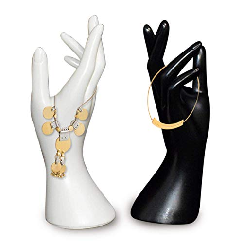 Amusingtao Femelle Mannequin Main Vinyle PVC Bracelet Joaillerie Écran D'Affichage Support Pour Bague Bracelet Montre Collier - Comme Photo Spectacle, 2pcs(black + white) Cover