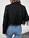 MATEAM Faux Suede Leather Jacket Women Tassel Motorcycle Fringe Cropped Coats With Lining 2025 Trendy Fall Long Sleeve Cowgirl Outfits Black M