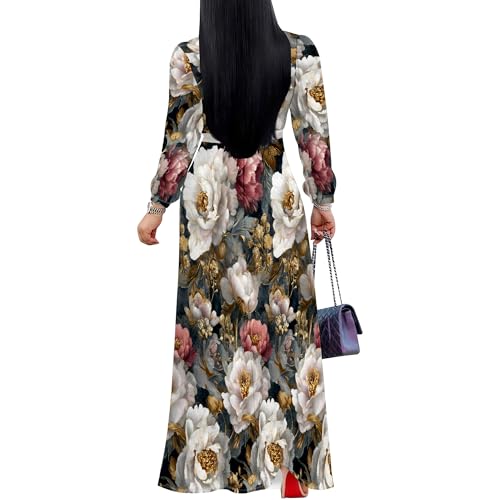 Image of SUZONANA Plus Size Dresses for Women Floral Print Maxi Dress Flowy 3 /4 Sleeve with Belt