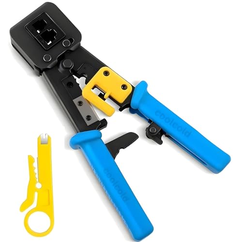 Image of COOLCOLD RJ45 Crimping Tool Kit - Heavy Duty Pass Through Crimper for Cat5, Cat5e, Cat6 Cables - Multifunctional Wire Cutter, Stripper, and Network Cable Tool for Ethernet Connector Installation