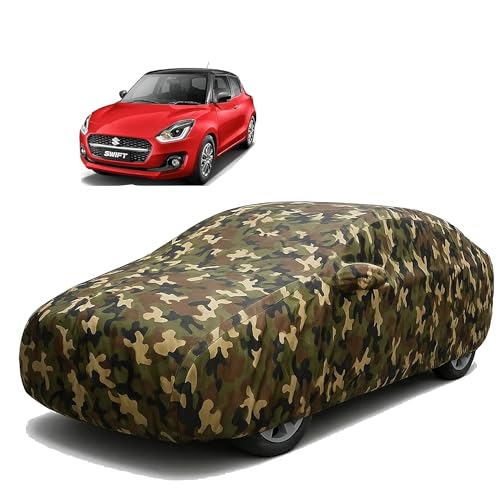 Image of Sulfar 100% Waterproof Car Body Cover Compatible with Mirror for Maruti Suzuki New Swift with Long Lasting Durable Material (Triple Stitched, Full Bottom Elastic, Camouflage Army)