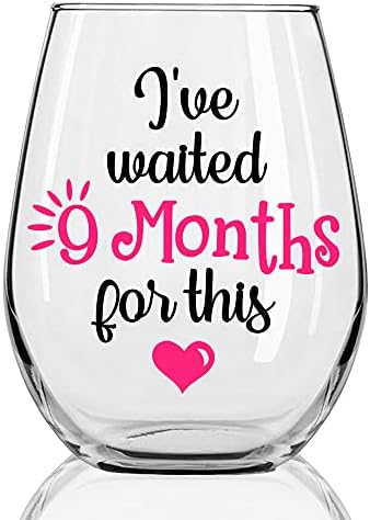 DYJYBMY I've Waited 9 Months For This Wine Glass, Funny New Mom Stemless Wine Glass, Pregnancy Gift for First Time Moms, Baby Shower Presents, Pregnancy Announcement Gift, New Mommy Gift