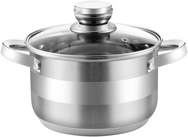 Stainless Steel Cooking Pot with Glass Lid Set of 4, Stock Pots, Cookware Pots, Stockpot Set, Casseroles, Induction Pot, 2.21 Qt, 2.95 Qt, 4.12 Qt, 6.44 Qt