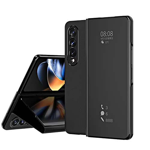 Housse Samsung Galaxy Z Fold 4 Coque Antichoc Miroir Flip Cuir Noir