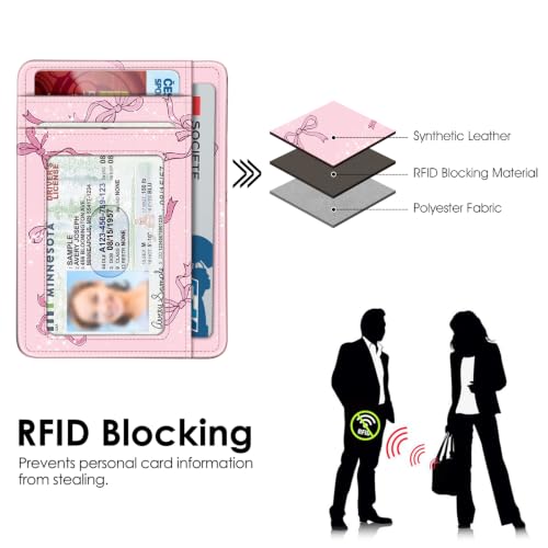 Image of FINTIE Slim Minimalist Front Pocket Wallet, RFID Blocking Credit Card Holder Card Cases with ID Window for Men Women (Pink Bow)