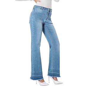 MONTVOO Women’s High Waisted Wide Leg Jeans Stretchy Baggy Straight Denim Pants Blue Curvy Bootcut Jean