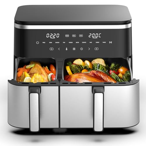 Air Fryer XXL 11L Dual Zone – 2600W Friteuse à Air avec Double tiroirs, 7L/4L, 10 Programmes, Écran Tactile & Rappel Shake – Friteuse sans huile pour cuisson rapide, saine et flexible