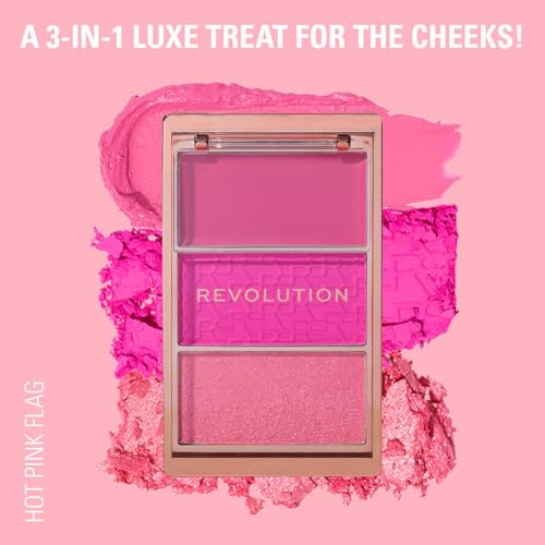 Image of Revolution, Blush Icon Palette, Cream & Pressed Powder Blusher, Highly Pigmented, Face Palette, Vegan & Cruelty-Free, 3 Shades (Hot Pink Flag, 9.8gm)