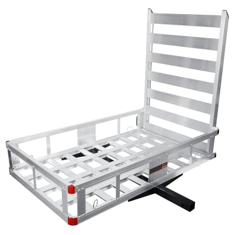 WETOXL 50 x 29.5 x 9 in Hitch Cargo Carrier, 800lb Capacity Trailer Hitch Mount Aluminum Cargo Basket with Folding Ramp, Luggage Carrier Rack Fits 2" Hitch Receiver for SUV Truck Pickup Camping Cover