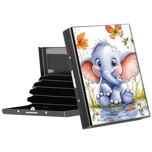 Credit Card Holder for Women Men,Elephant Butterfly Mini RFID Blocking Aluminum Slim Metal Wallet Business Card Organizer ID Card Case Professional Stainless Steel Pocket Wallet