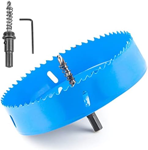 CPROSP 6-1/8 Inch Hole Saw, 6.1 inch 155mm Heavy Duty Hole Saw, 1 1/4 inch Hole Cutter Depth with Hex Shank Drill Bit Adapter for Wood Cornhole Boards Plastic Drywall Fiberboard, Blue