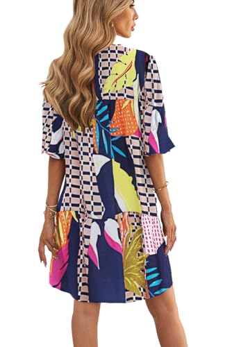 Image of QACOHU Summer Dresses for Women V Neck Ruffle Short Sleeve Casual Shift Dress