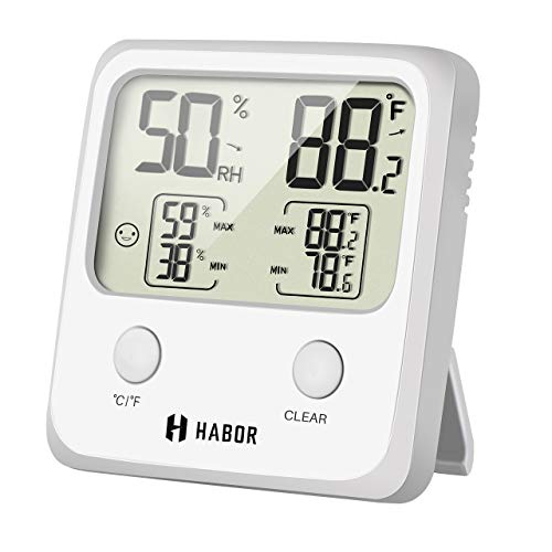 Habor Large LCD Screen Temperature Humidity Monitor High Accuracy Room Thermometer Hygrometer Indicator for Home Office Greenhouse Cellar, (3.3 X 3.2 Inch), Light White