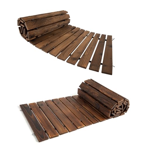 2PCS Wooden Garden Pathway Outdoor Roll Out Walkway with Non-Slip Surface Patio Path Decorative for Outdoor Patios, Gardens, Beach Boardwalks, Curved + Straight