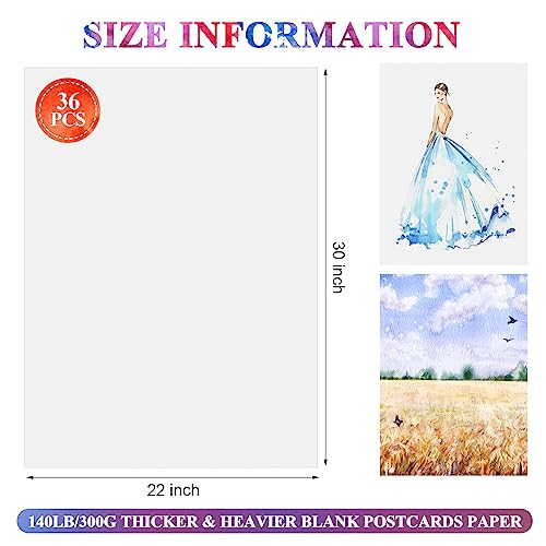 Sabary 36 Sheets 22 X 30 Inches Large Watercolor Paper 140 Lb/ 300 Gsm White Cold Press Paper Paint Paper For Beginners, Artists And Professionals Watercolor Drawing Painting Supplies #TOP2