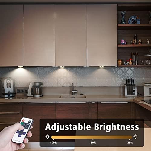 AIBOO LED Kitchen Under Cabinet Lighting Kit Dimmable with Wireless RF Remote,UK Plug,4 Pack Round Display 240V LED Puck Lights,8W Under Cupboard Counter Shelf Lights(Warm White 2700K)