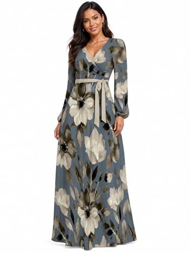 Image of Plus Size Maxi Dress for Women V Neck 3 /4 Sleeve Wrap Dresses
