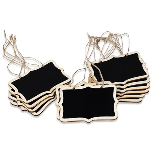 12-Pack Mini Hanging Wooden Chalkboard Labels – Small Reusable Blackboard Tags for Party Food Display, Name Tags, and Event Decorations