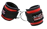 Grip Power Pads Red Pair Ankle Straps for Cable Machines Double D-Ring Adjustable Neoprene Premium Cuffs to Enhance Legs Abs & Glutes for Men & Women