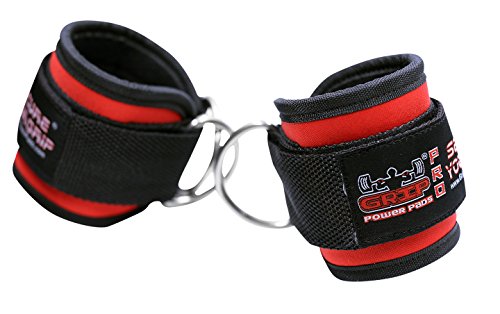 Grip Power Pads Red Pair Ankle Straps for Cable Machines Double D-Ring Adjustable Neoprene Premium Cuffs to Enhance Legs Abs & Glutes for Men & Women