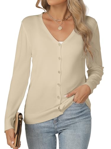 Famrrifuu Cardigan Donna con Bottone Leggero Maniche Lunghe Aperto Giacca Elegante Casual Cardigan in Maglia, Albicocca, S