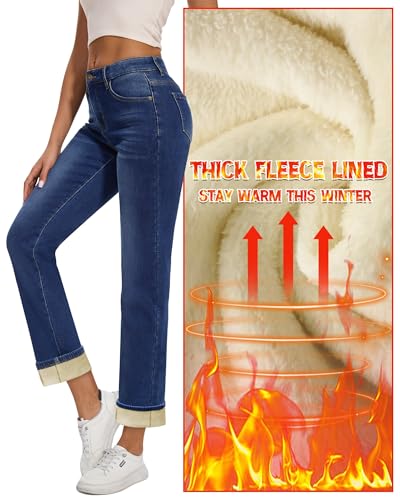 Women Fleece Lined Jeans Women's High Waisted Straight Leg Jeans Winter Fleece Lined Jean Pants2
